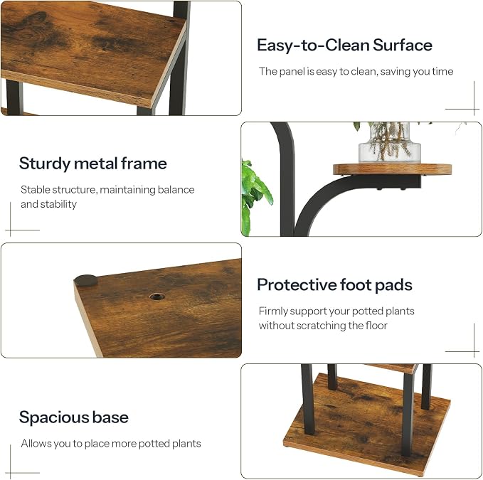 HOOBRO Plant Stand Indoor with Grow Lights, 47.2" Tall Metal Plant Shelf, 7 Tiered Corner Plant Stand for Indoor Plants, Plant Rack for Living Room Bedroom Balcony, Rustic Brown and Black BF09DHJ01