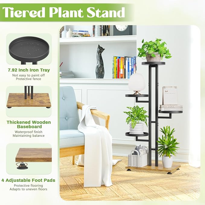 iDavosic.ly Plant Stand for Indoor Outdoor Set of 2, 5 Tier Corner Multiple Flower Pot Holder Shelf and 3 Layer Tall Vertical Heavy Duty Display Rack for Patio Porch Living Room Garden Balcony, Black