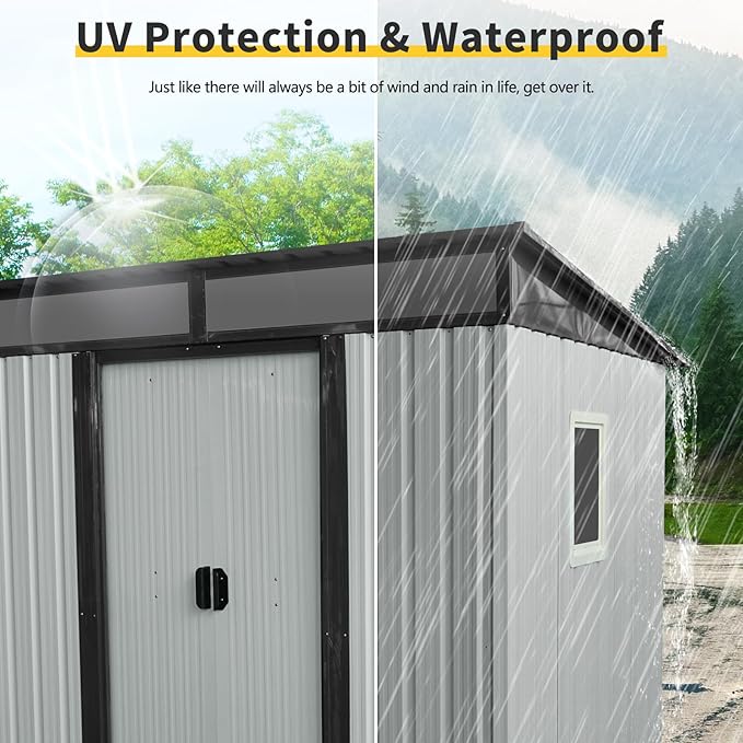 Ball & Cast 6x5 FT Outdoor Metal Storage Shed with Window and Transparent Plate,Waterproof Garden Organizer Tool Housew/Lockable Doors & Ventilation,Shelter Cabinet for Patio,Lawn,White+Black