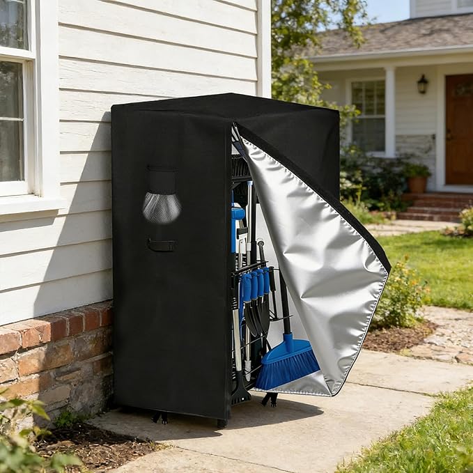 Garden Tool Organizer Rack Cover, 35.4"x31.5"x63", All-Weather Water-Resistant Cover, 420D Oxford Fabric, Easy-Access Tape Closures, Handles and Ventilation for Outdoor Storage