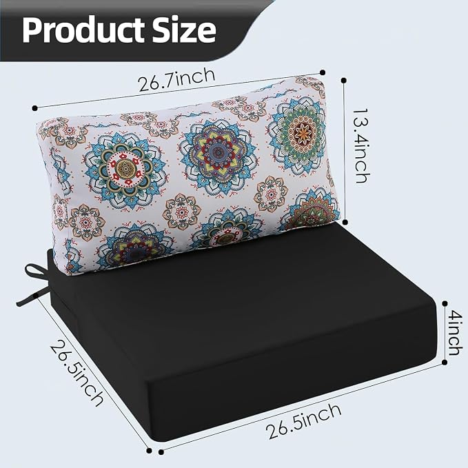 Outdoor Cushions for Patio Furniture, Outdoor Seat and Back Cushion, Waterproof Hampton Bay Deep Seat Replacement Couch Cushions for Lawn Garden, 26.5x26.5 Inch