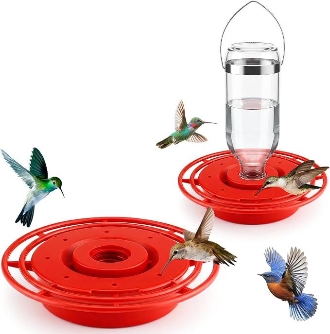 LemonRoad 2 Sets Hummingbird Feeder Replacement Bottom Set Red Plastic Base Outdoors Feeder Bottom Compatible with Best 1 Hummingbird Feeders(No Bottles)