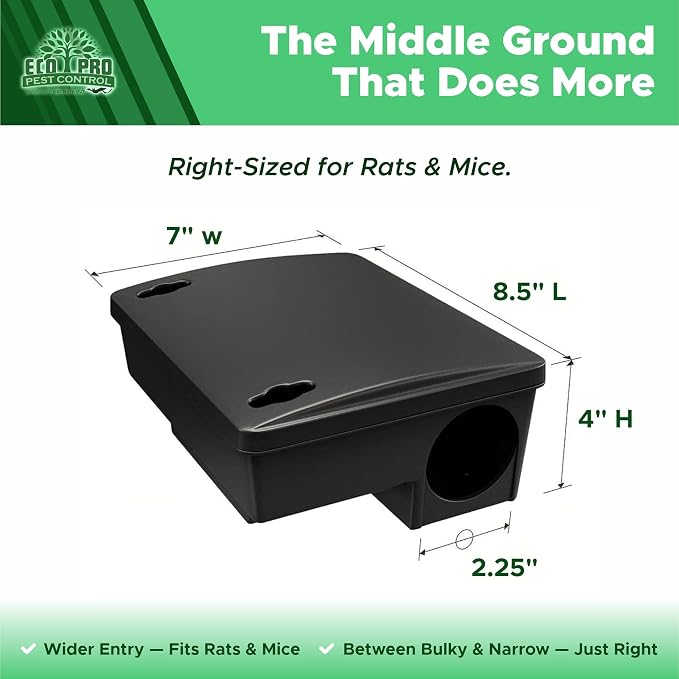 Mouse Bait Station 2 Pack Medium Size, Tamper Resistant Lockable Bait Boxes Indoor Outdoor, High Capacity Mid Size Rodent Bait Box with Key, Reusable Weather Resistant Pest Control