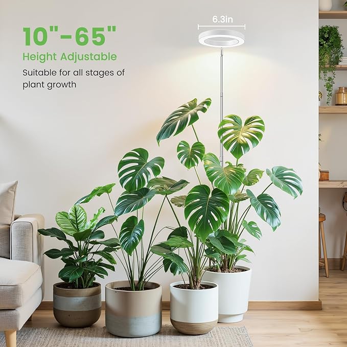 Aokrean 6.3in Grow Light, 80 LED Full Spectrum Halo Plant Lights for Indoor Growing, Height Adjustable 10"-65" Growing Lamp, Auto Timer 6/12/16Hrs, 3 Lighting Modes, Idea for Large Plant, 3 Pack