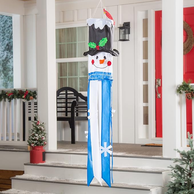Evergreen Frosty the Snowman Windsock 3D Christmas Windsocks Outdoor Hanging | 46 Inch Tall | Winter Christmas Event Party Decorations for Garden Porch Yard Patio Lawn