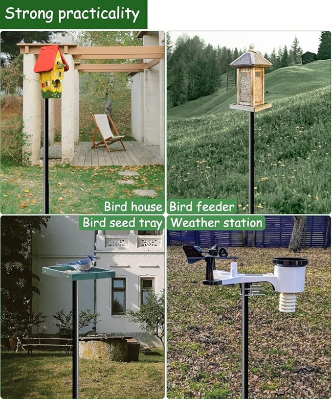 90 Inch Bird House Pole Mount Kit, Adjustable Heavy Duty Bird Feeder Pole for Outdoors, Universal Mounting Post Set with 5-Prong Base, Black, 1 Pack