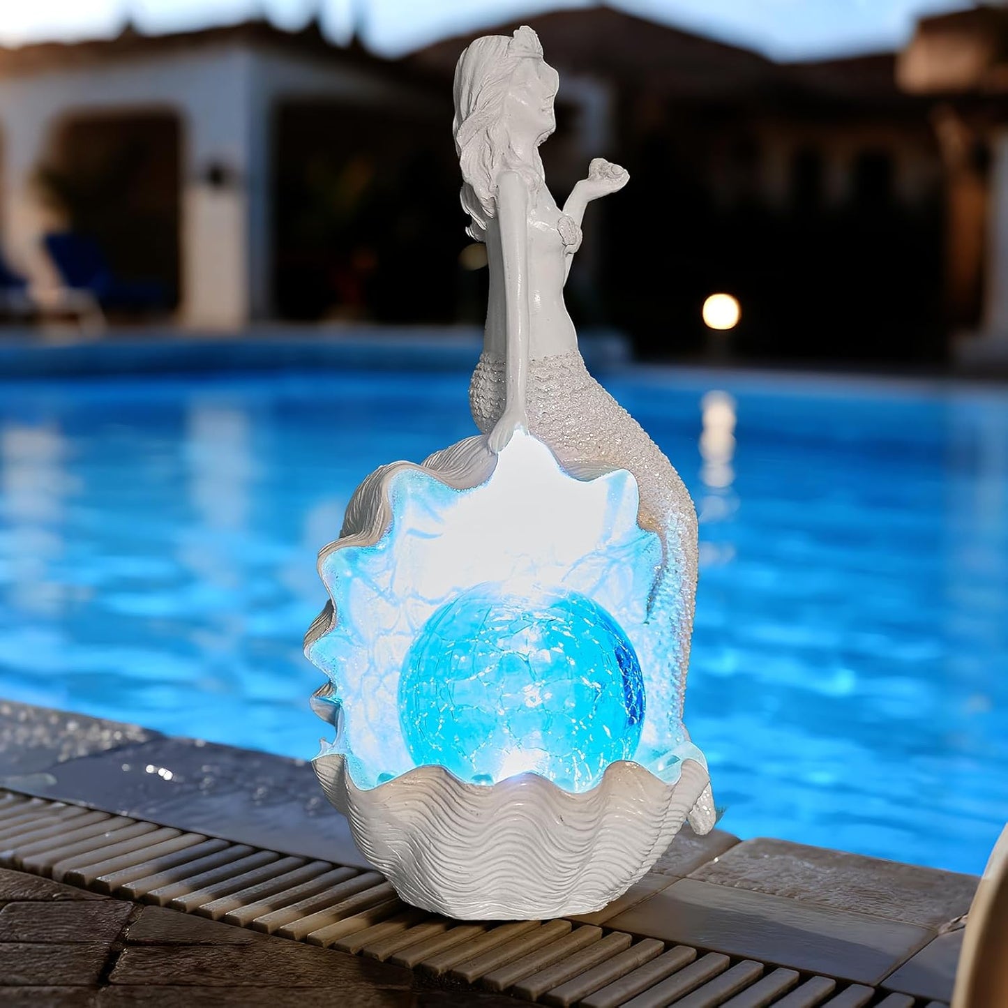 Solar Garden Mermaid Decor Outdoor Statue - Mermaid With LED Waterproof Sculptures Lights, Cute Mermaid Pond/Yard Statues Outside Decoration, Home, Lawn, Patio, Resin Animal Ornament, Gardening Gift