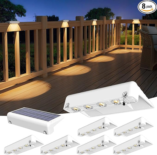 VOLISUN Solar Deck Lights 8 Pack, Warm White Glow LED Large Size Lamp, IP65 Waterproof Step Lights Outdoor for Deck, Step, Fence, Railing, Wall and Stairs