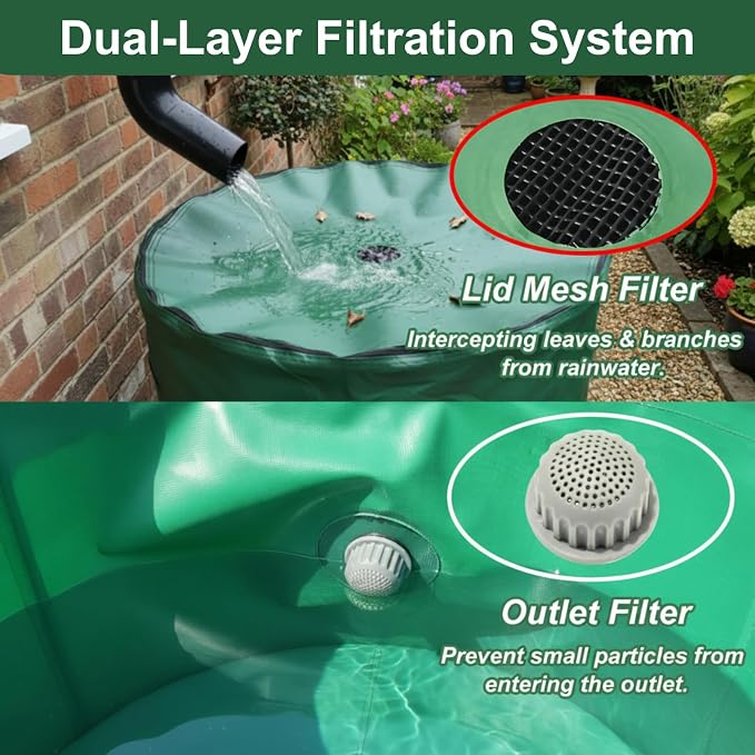 66 Gallon Collapsible Rain Barrel, Portable Rainwater Collection System with Spigot & PTFE Thread Seal Tape, Foldable Water Storage Tank for Garden, Patio & Balcony