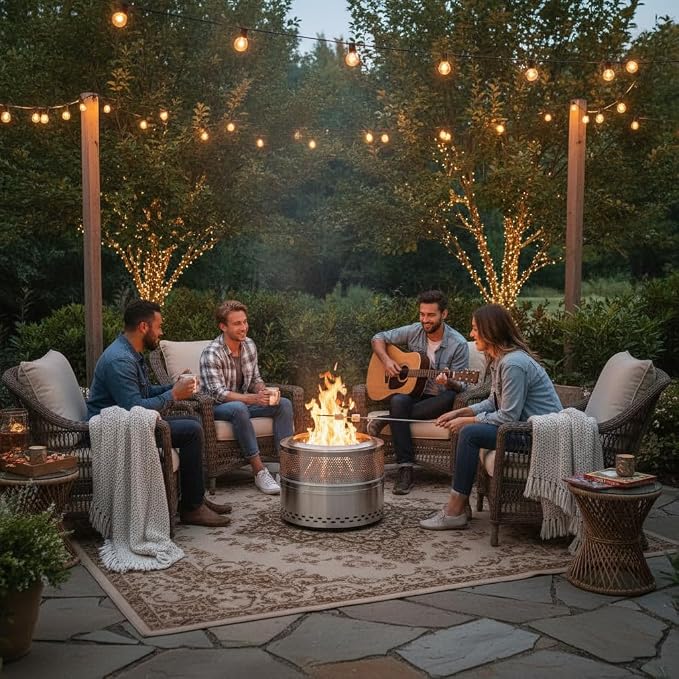 Smokeless Fire Pits for Outside, 20''Portable FirePits for Camping, Outdoor Stainless Steel FirePit with Carry Bag, Wood Burning Stove，Sliver