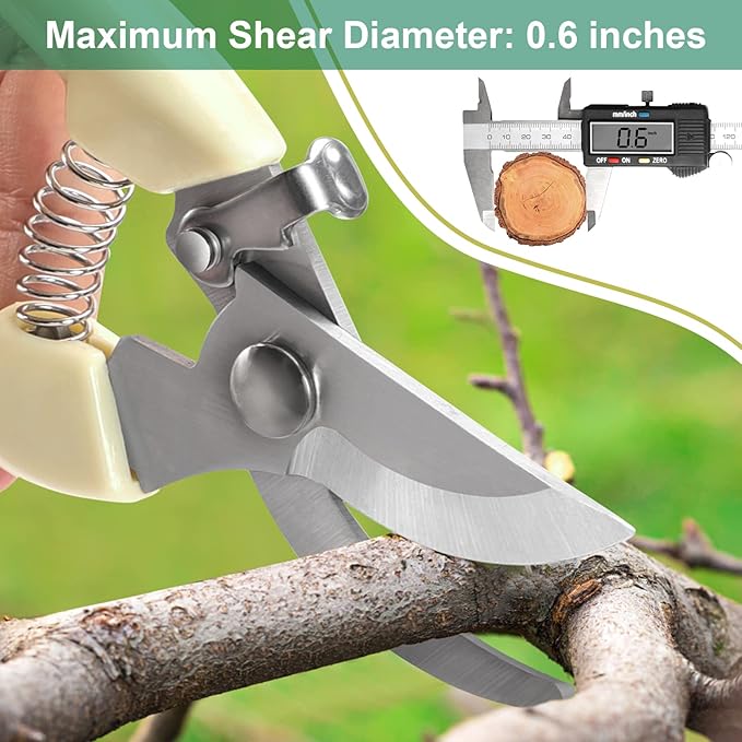 6PCS Premium garden shears, pruning scissors gardening tools, pruners for flower, bushes, rose and fruit tree, use for florist, yard and orchard the plant clippers, sharp steel anvil snips (white, 6)