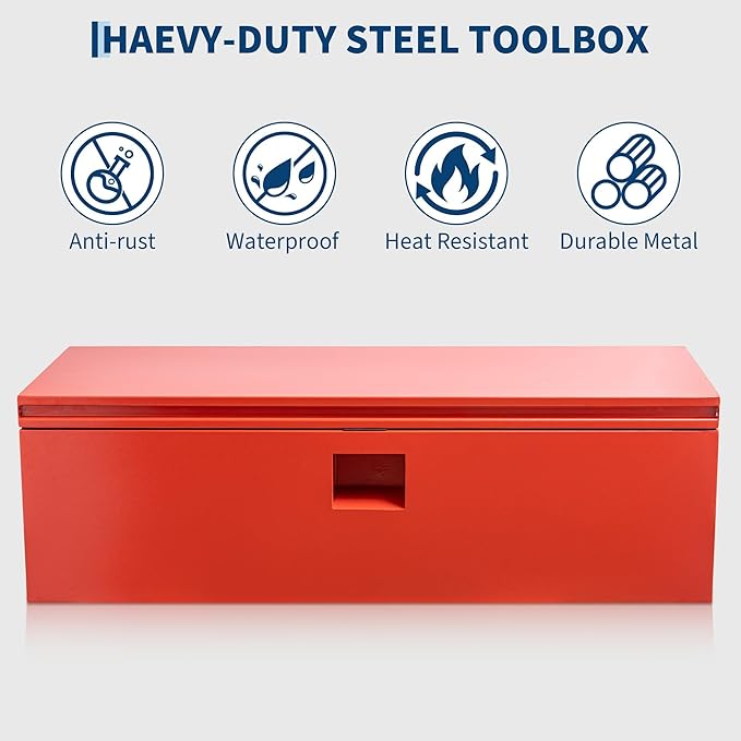 Heavy Duty Steel Truck Toolbox – 76x38x38cm – Gas Shock Lid – t-Handle Lock – Weatherproof Rubber Seal – Secure Underbody Storage Chest – Fits Pickup, Truck Bed, RV, Trailer