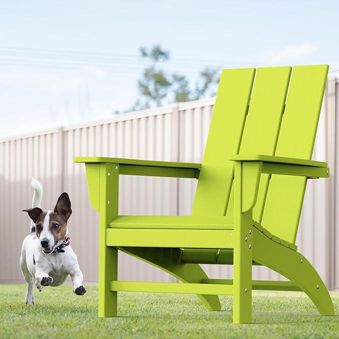 Modern Adirondack Chairs Set of 4, HDPE Plastic Patio Chairs for All Weather, Fire Pit Chair, Outdoor Lawn Chairs for Deck, Porch, Backyard, Garden, Lime