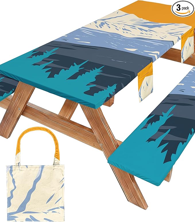 Picnic Table Cover with Bench Covers Elastic Table Cloth Cool Fun Unique Ideas Birthday Party Christmas Xmas Father Valentine's Day Camping Gift for Camper RV Owner Camping Lovers Couple Men Adult Dad