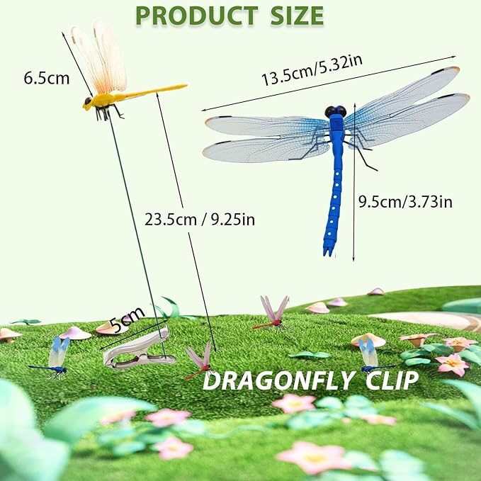 Fake Dragonfly Clip,Dragon Fly Hat Clip,3D Fake Dragonfly Clips Outdoor Simulation,Artificial Dragon Fly for Patio Garden Decoration, Multicolor Waterproof (2*Red+2*Blue+2*Green+2*Yellow)