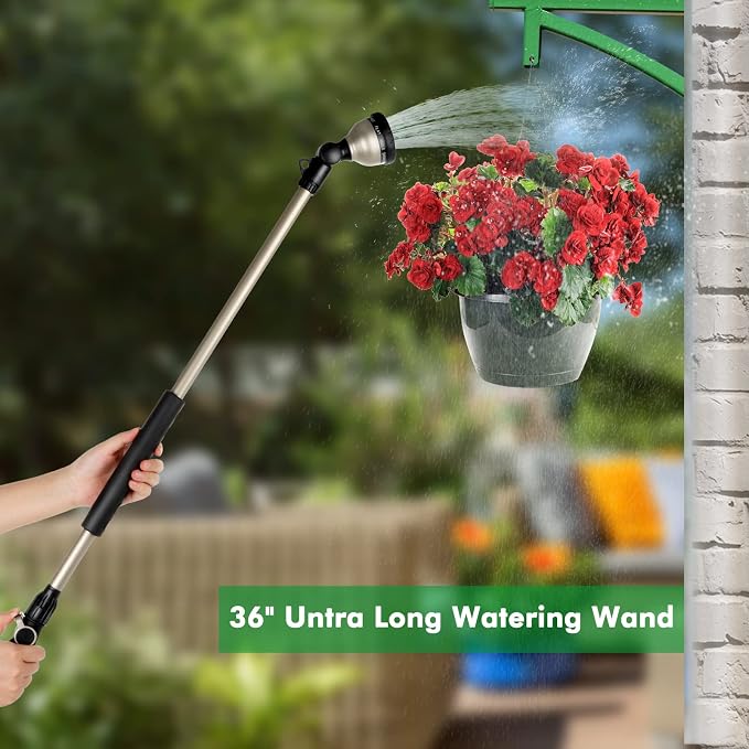 RESTMO 36” Long Watering Wand, Metal Garden Hose Wand with 180° Swivel Head, High Pressure Hose Nozzle Sprayer, Heavy Duty Brass Head, for Car Washing, Garden Cleaning, Lawn and Plant Watering