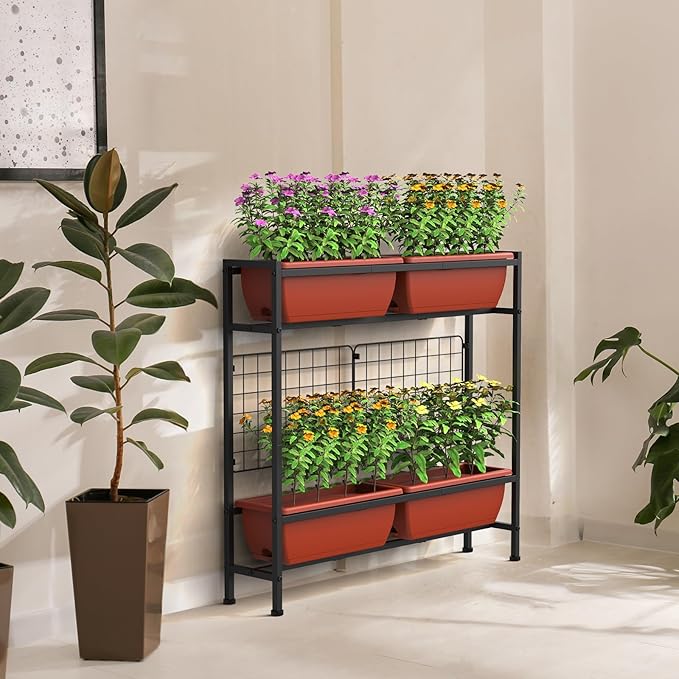 CADUKE Raised Garden Bed, Garden Raised Planter Box with Legs, 32" Elevated Vegetable Garden Beds with Drainage Holes & Trellis, Herb Garden Planter Outdoor for Vegetables, Balcony, Red