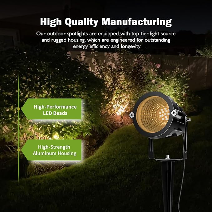 REEGOLD Outdoor Spotlight Warm White 2700K, 10W LED Spot Lights Outdoor for Yard Garden Tree, 120V Plug in Landscape Lighting with IP65 Waterproof for Halloween Christmas Decor, 4 Pack