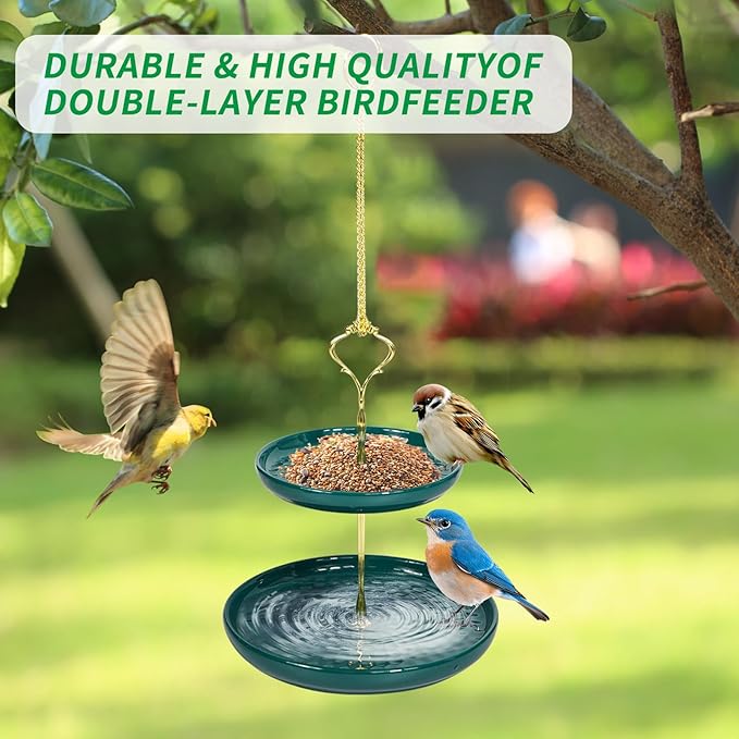 Platform Bird Feeders for Outdoors The Platform Bird Feeder Made of Exquisite Ceramic and The Double-Layer Designed Ground Bird Feeder