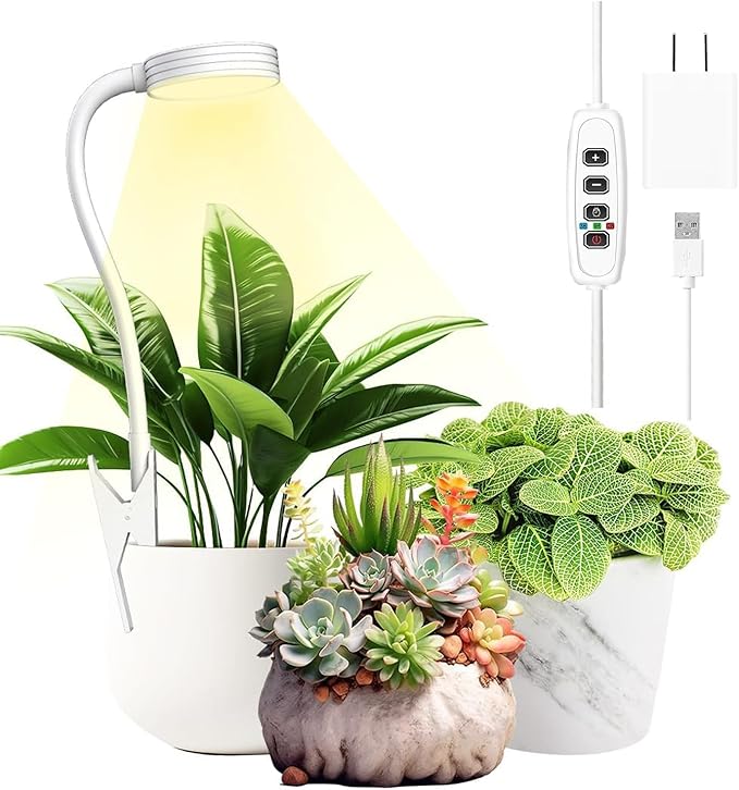 IMVSINCERE Small Grow Lights for Indoor Plants, Pot Clip On LED Plant Lights for Indoor Growing，Full Spectrum，360° Gooseneck Plant Lights for Succulents, 3/9/12H Timer, 10 Brightness, Includes 5V UL
