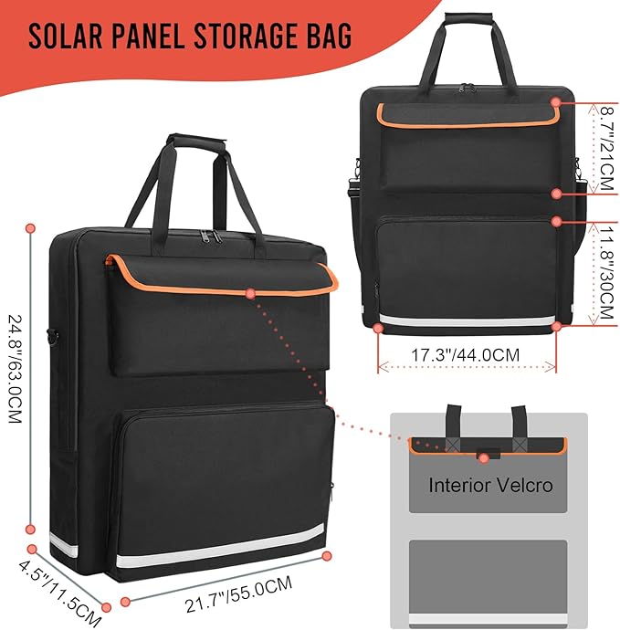 ORKELS Solar Panel Storage Bag for 2 Solar Panels, Carrying Case for Jackery SolarSaga 100W 100X 200W, Double-Layer Solar Panel Carrying Case with Multi Pockets
