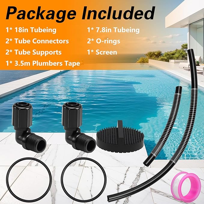 Pool Chlorinator Parts, 1/2" NPT Tube Connector, 5/8" OD Tube, Screen and O-Rings Compatible with Pentair Rainbow Auto Feeder/Chlorinator 320 322 Replace#: R172272 R172091 R172009 R172255