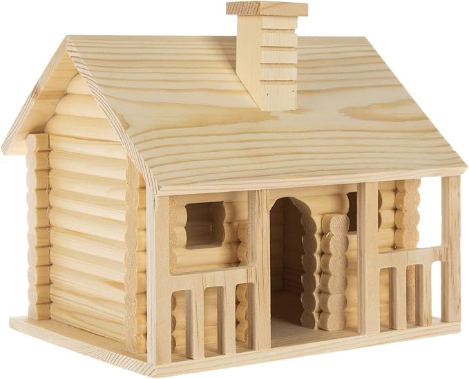 Hobby Lobby Woodpile Fun! Log Cabin Unfinished Wood Birdhouse | Paintable, Customizable, For Kids and Adults