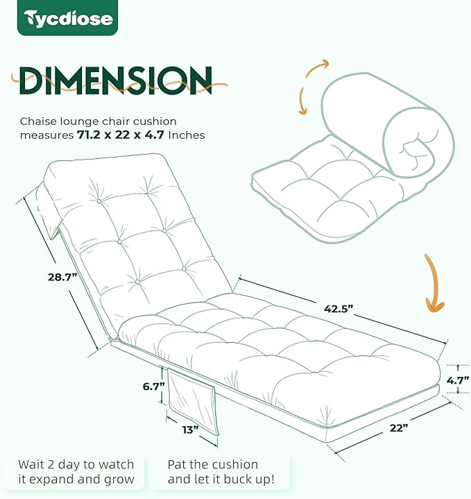 Outdoor Chaise Lounge Chair Cushion, 71 x 22 x 4.7 Inches Waterproof Chaise Lounge Cushions Thickened for Outdoor Furniture, Non-Slip Patio Lounge Chair Cushions, Yellow-Green Leaves