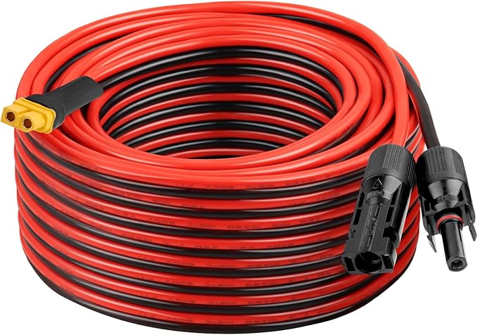 XRDS -RF Solar Connector to XT60 Cable 60FT, 10AWG Solar to XT60 Female Extension Cable, 600V Rated Power Cable for Solar Panels, Batteries, Power Stations – Heavy-Duty High Current Transfer