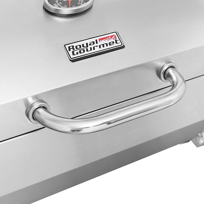 Royal Gourmet GT1001 Stainless Steel Portable Grill, 10000 BTU BBQ Tabletop Gas Grill with Folding Legs and Lockable Lid, Outdoor Camping, Deck and Tailgating, Silver
