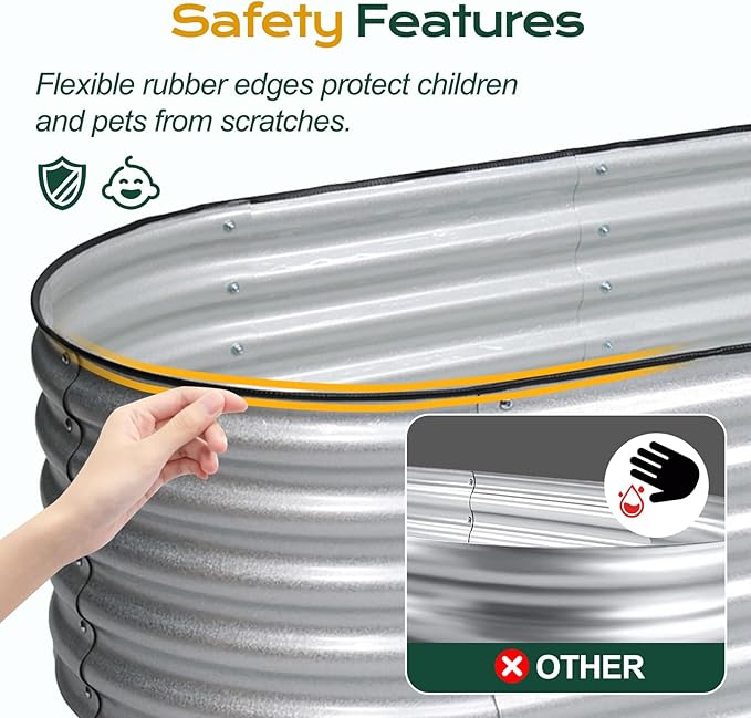 Aoodor 5 x 2 x 1.5 ft Oval Galvanized Raised Garden Bed Kit, 4-in-1 Large Metal Outdoor Planter Box for Vegetables, Flowers, and Herbs, 17" Tall, Silver