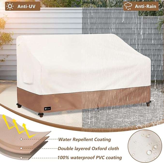 Outdoor Couch Cover for Patio Furniture - Heavy Duty Waterpoof All-Weather 3-Seater Patio Sofa Cover, 76"x32"x33" (Beige)