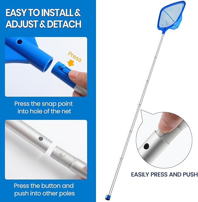 Tavaleu Pool Skimmer Net,Deep Pool Leaf Net with Reinforced Frame, Large Capacity Rake Net for Cleaning, Debris Pickup Removal