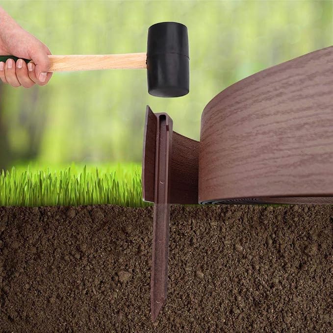 40FT Brown Landscape Edging Coil Kit 4 Inch High,Terrace Board with 12pcs 10-inch Spikes
