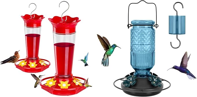 FEED GARDEN Glass + Plastic Hummingbird Feeders Bundle