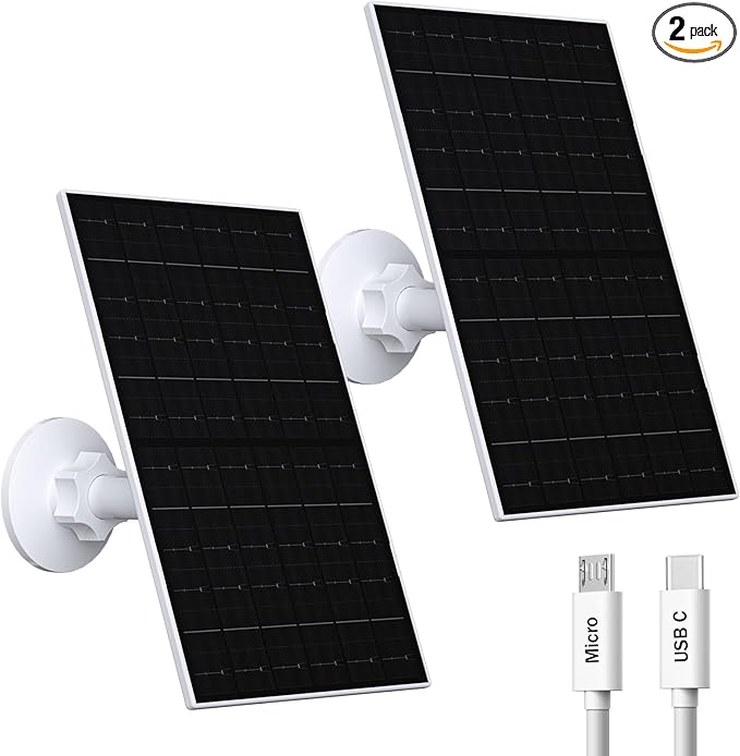 7W Solar Panel Compatible with Eufycam, USB-C Solar Charger for 5V Battery Cameras, IP66 Waterproof, 360° Adjustable Mount, 9.8ft Charging Cable, 2 Pack