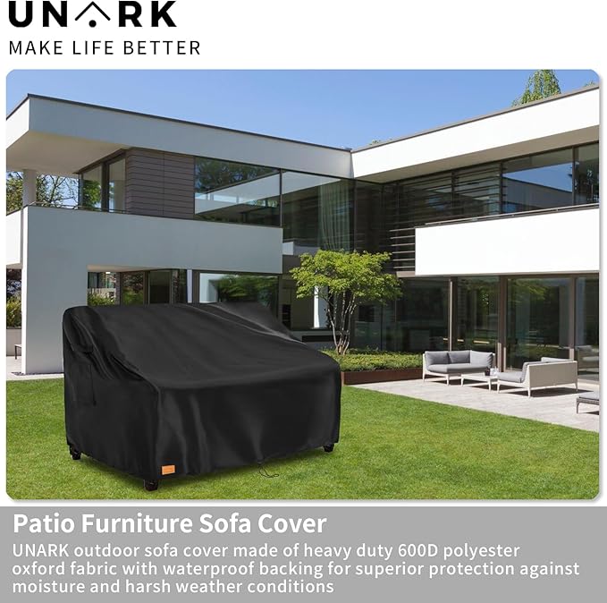 Patio 3-Seater Sofa Cover, Outdoor Couch Cover Fits up to 85W x 38D x 35H Inches, Waterproof Heavy Duty Patio Furniture Covers, Black