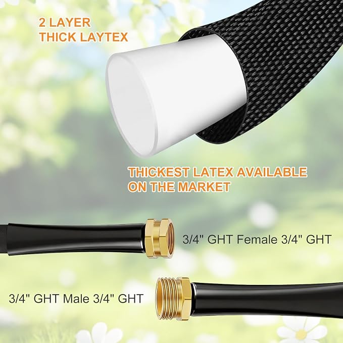 Garden Hose 75FT, Camper Water Hose with Nozzle Flexible Garden Water Hose - Burst-Resistant, Kink-Free, High-Pressure, All-Weather Use for Lawns, Gardens, and Outdoor Cleaning