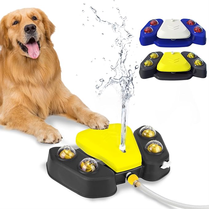 Dog Water Fountain Step On, Outdoor Paw Activated Water Fountain for Dogs, Paw Activated Drinking Water Toy with Hose for Fresh Water, Upgrade Copper Valve Set(Yellow)