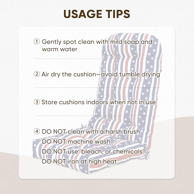 COOS BAY High Back Adirondack Chair Cushions for Outdoor Furniture, 49x20x5 in Water-Resistant Thick Tufted Patio Chair Cushions with Secure Straps, Set of 2, American Flag