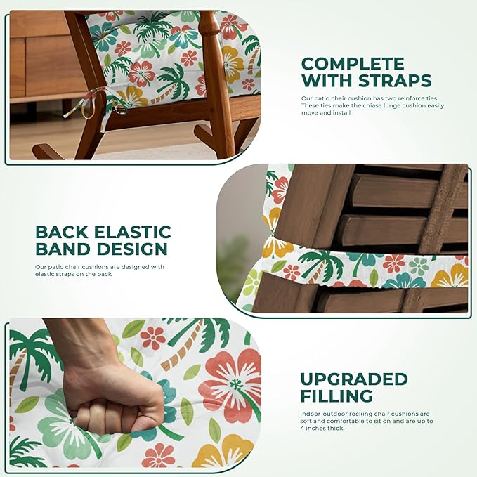 Adirondack Chair Cushion Waterproof Indoor Outdoor Rocking Chair Cushion 44 Inches Patio High Back Chair Cushions Thickened Adirondack Rocking Chair Cushions with Ties, Green Coconut Tree