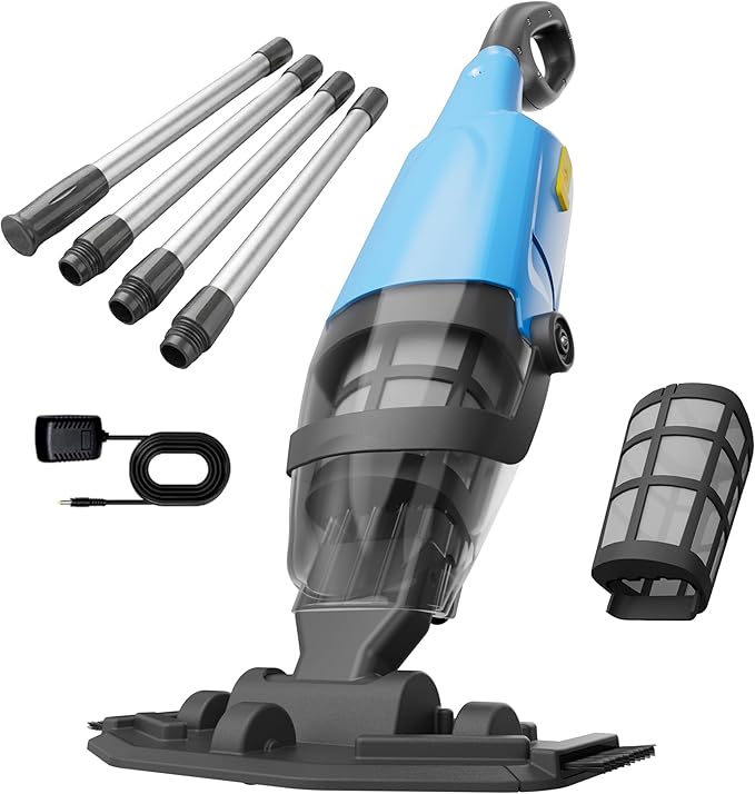 Cordless Handheld Pool Vacuum for Above Ground Pools, 18GPM IPX8 60Mins Above Ground Pool Vacuum W/4-Section Pole for Leaves Sand Debris & Step Corner Wall, Pool Vacuum for Inground Pools Hot Tub Spa