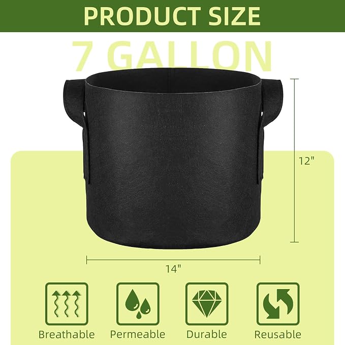 48 Pack 7 Gallon Vegetable/Flower/Plant Grow Bags, Heavy Duty Thickened Nonwoven Plant Fabric Pots Aeration Fabric Planters with Handles
