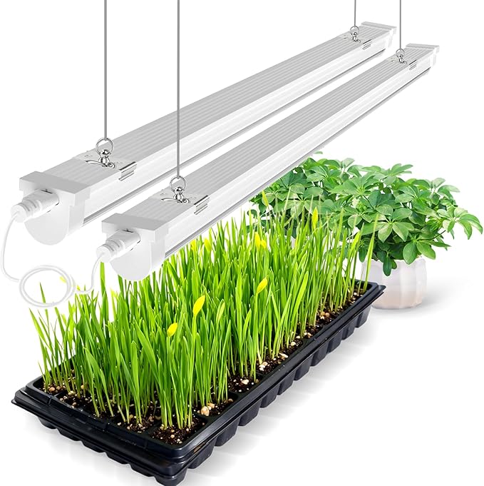 JESLED Plant Grow Lights, 2FT 5000K Full Spectrum Daylight White, 48W(2 X 24W,300W Equivalent), Linkable Grow Light Strips for Indoor Plants, Seed Starting, Greenhouse, Growing Shelf, 2-Pack