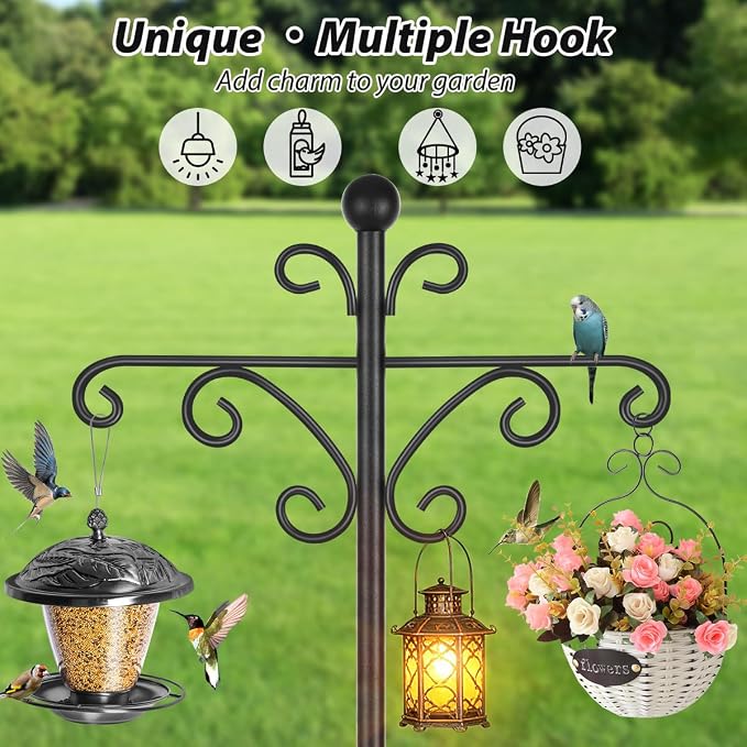 Bird Feeder Pole, 92inch Shepherds Hooks for Outdoor Heavy Duty Bird Feeder Stand Tall Double Garden Hooks for Hanging Plants, 1 Pack
