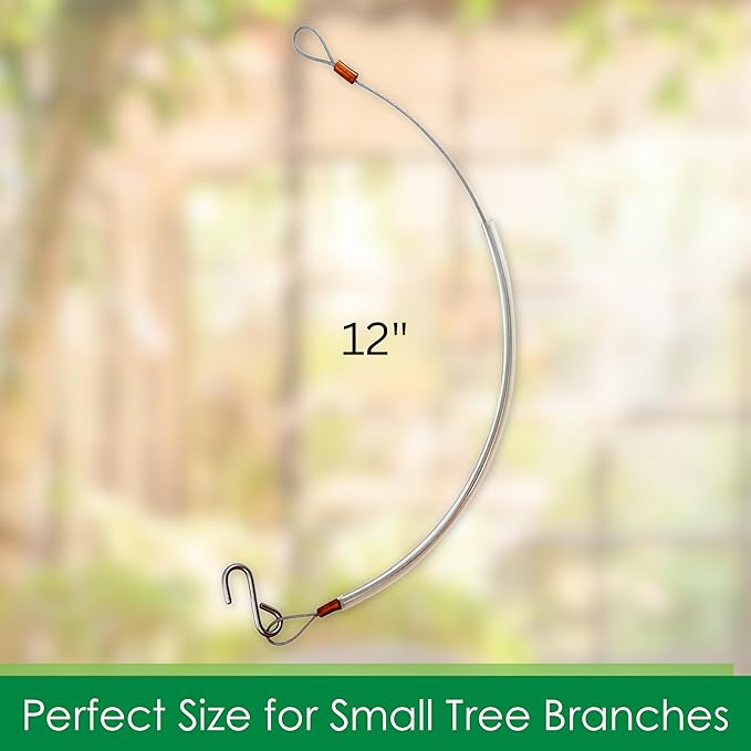 Songbird Essentials Hanging Cable Tree Limb Protector with S Hook - Steel Cable with Silicone Sleeve - Protects Tree Limbs from Heavy Bird Feeders and Decorations - 12 Inch Cable
