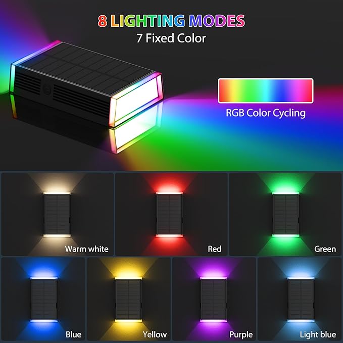 Solar Lights Outdoor,8 Lighting Modes Dusk to Dawn Lighting Wall Sconce IP67 Waterproof Up and Down Solar Wall Light Front Door Light for House, Garage, Porch,Doorway,Fence,Festival Decor (6 PACK)