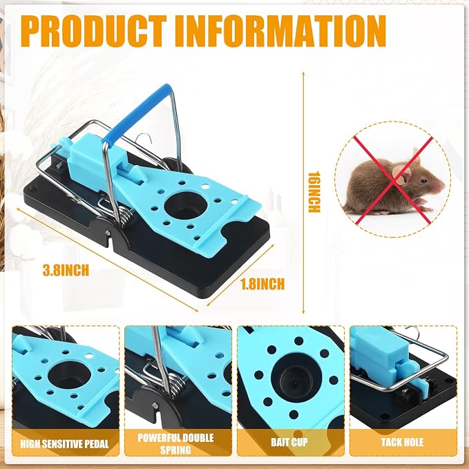 24 Pcs Mouse Traps Plastic Mice Trap House with Blue Detachable Quick Sensitive Effective Mouse Trap Safe Reusable Sanitary Mice Traps for House, Garage, Outside