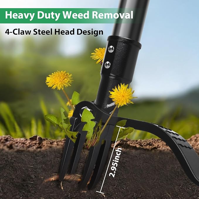 Stand Up Weed Puller Tool with Steel Long Handle - Made with All Steel Handle & 4-Claw Steel Head - Easily Remove Weeds Without Bending, Pulling, or Kneeling (46.6inch)