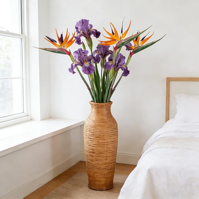 2 Pcs 39.4inch Artificial Birds of Paradise Plant Faux Birds of Paradise Stems Fake Tropical Plants Long Stem for Wedding Home Party Hotel Table Centerpiece Indoor Outdoor Vases Decor (Orange)